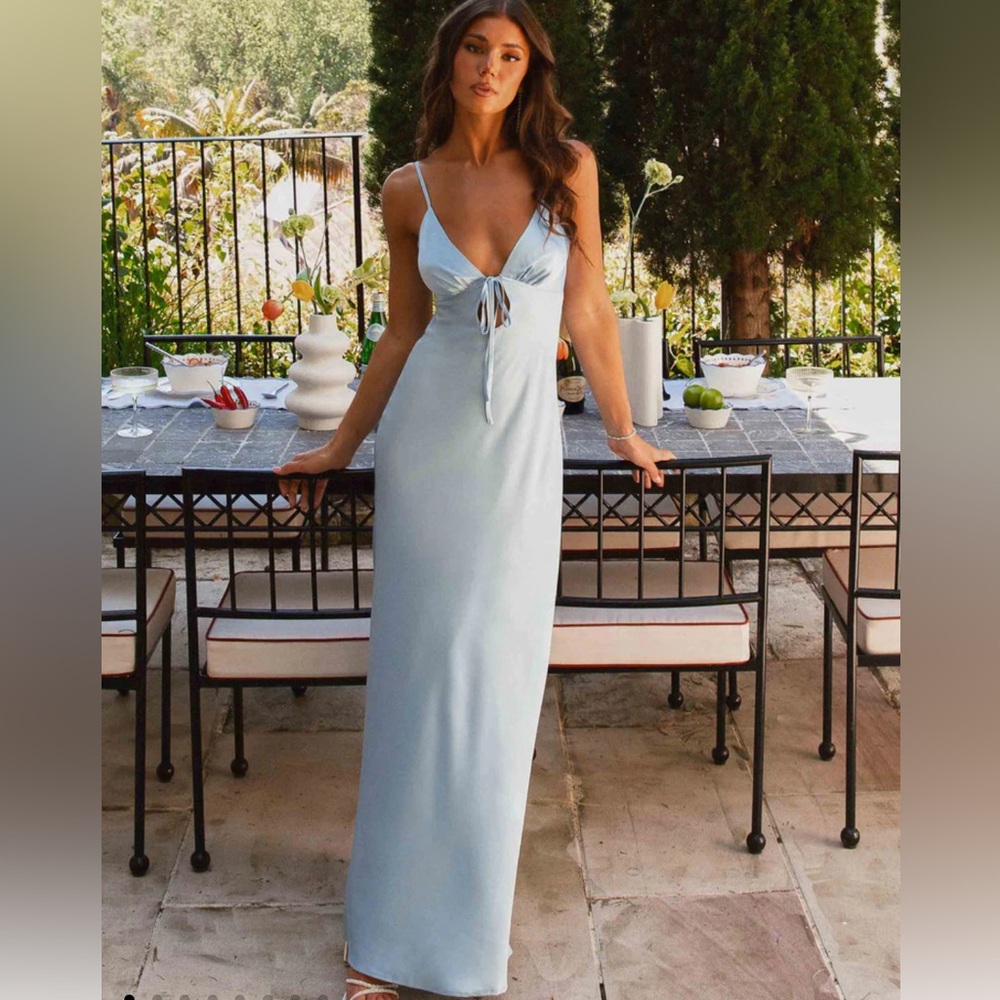 Floral Satin Maxi Dress Ice Blue